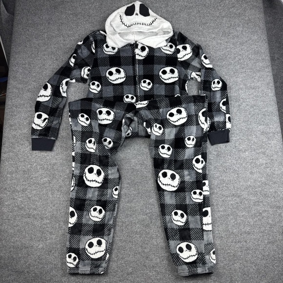 Disney Other - Disney Jack Skellington Nightmare Before Xmas Onepiece Pajamas Juniors XL Fleece